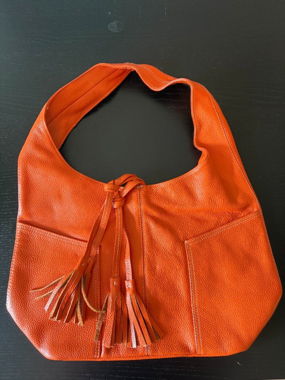 LAGGO Leather Bohemian Fringe HAVANA Carryall in Hermes Orange